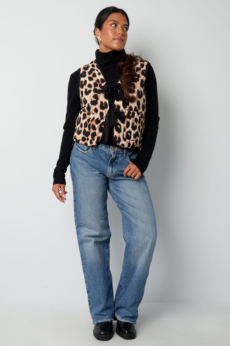 Weste mit Schleifen und Leopardenmuster - Schwarz & Beige Bild5